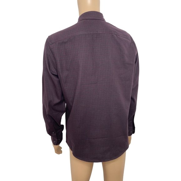 Perry Ellis Men’s Button Down Shirt M Long Sleeves Maroon Checkered Pattern - Picture 2 of 13